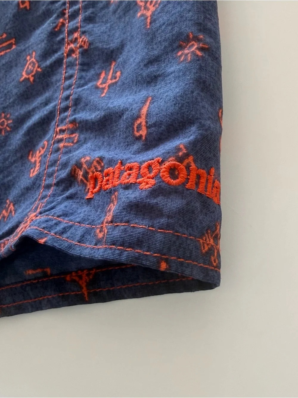 Patagonia Mens Board Shorts Blue Orange Southwest Desert Print Swim Trunks 36